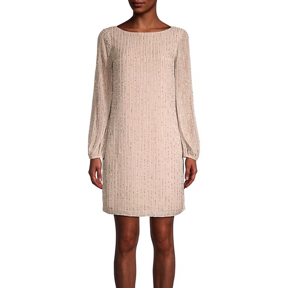 ONE33 SOCIAL Open-Back Beaded Shift Dress - Cocktail Formal Dress - peach ivory - Picture 7 of 16